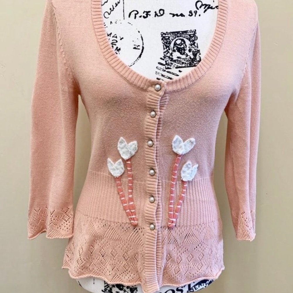 Nick and Mo Pink Embroidered Cardigan M